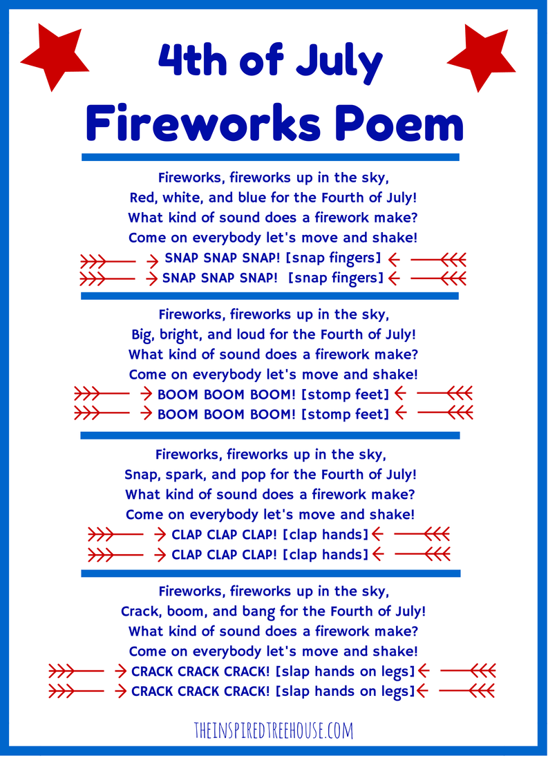 4th of July Fireworks Poem movement activity for kids