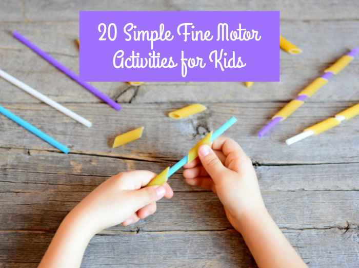 20 Fun Fine Motor Skills Games & Activities for Kids - image of child's hands stringing pasta onto straws