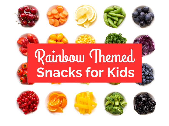 Healthy Rainbow Snacks for Kids - image of rainbow fruits and vegetables in small bowls