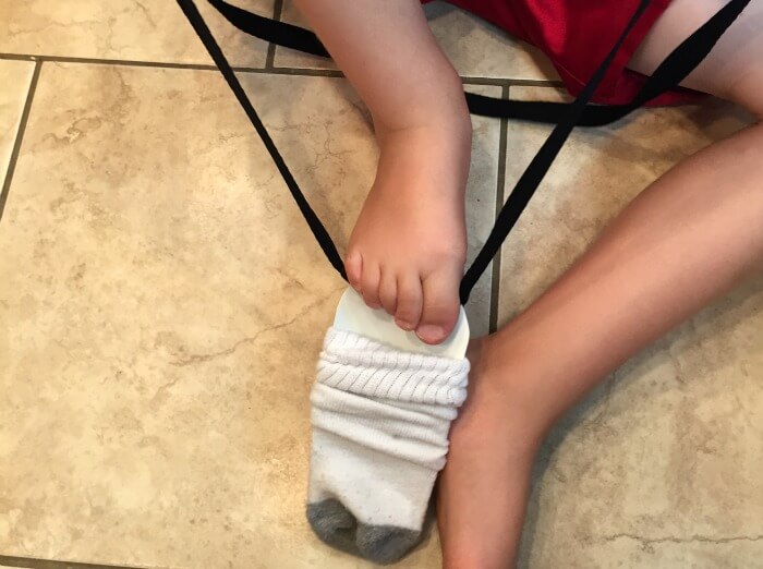 teaching kids how to get dressed diy sock helper