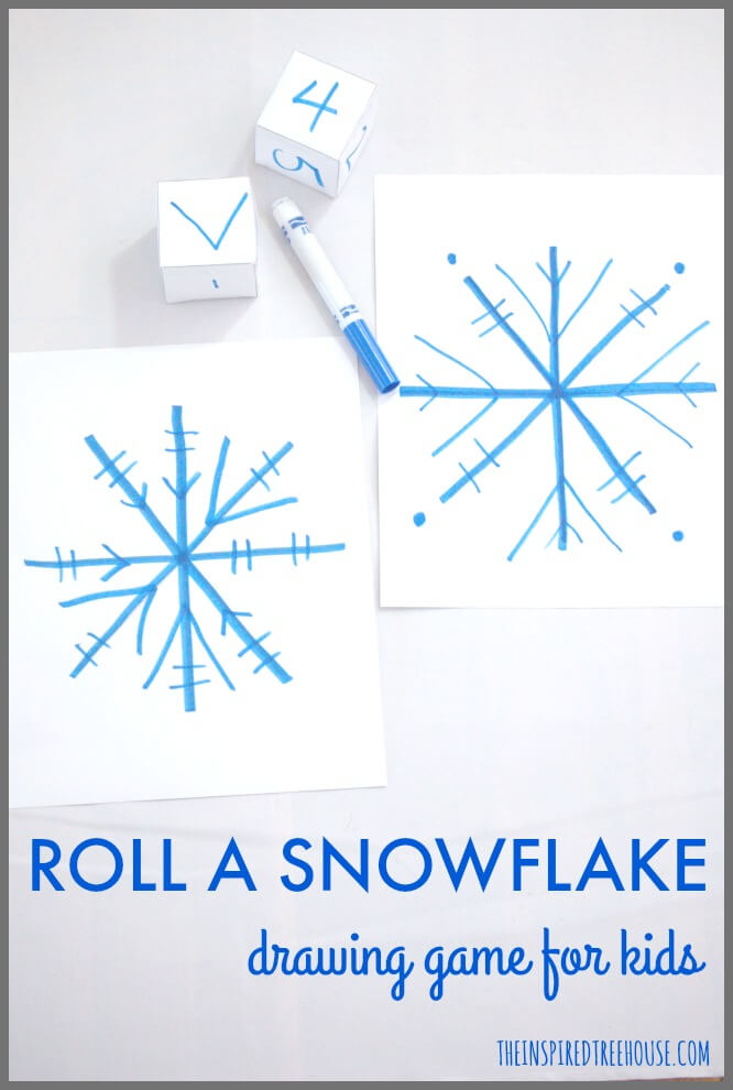 roll a snowflake drawing game for kids pinnable