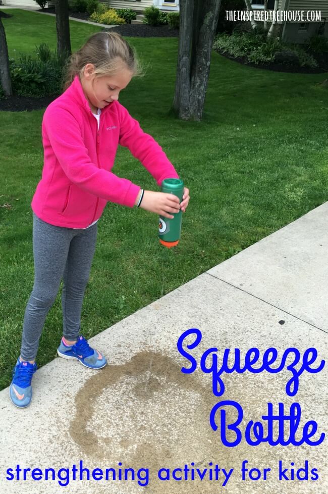 The Inspired Treehouse - Squeeze Bottle Strengthening! Kids will love this fun summer activity that helps with all-over body strength!
