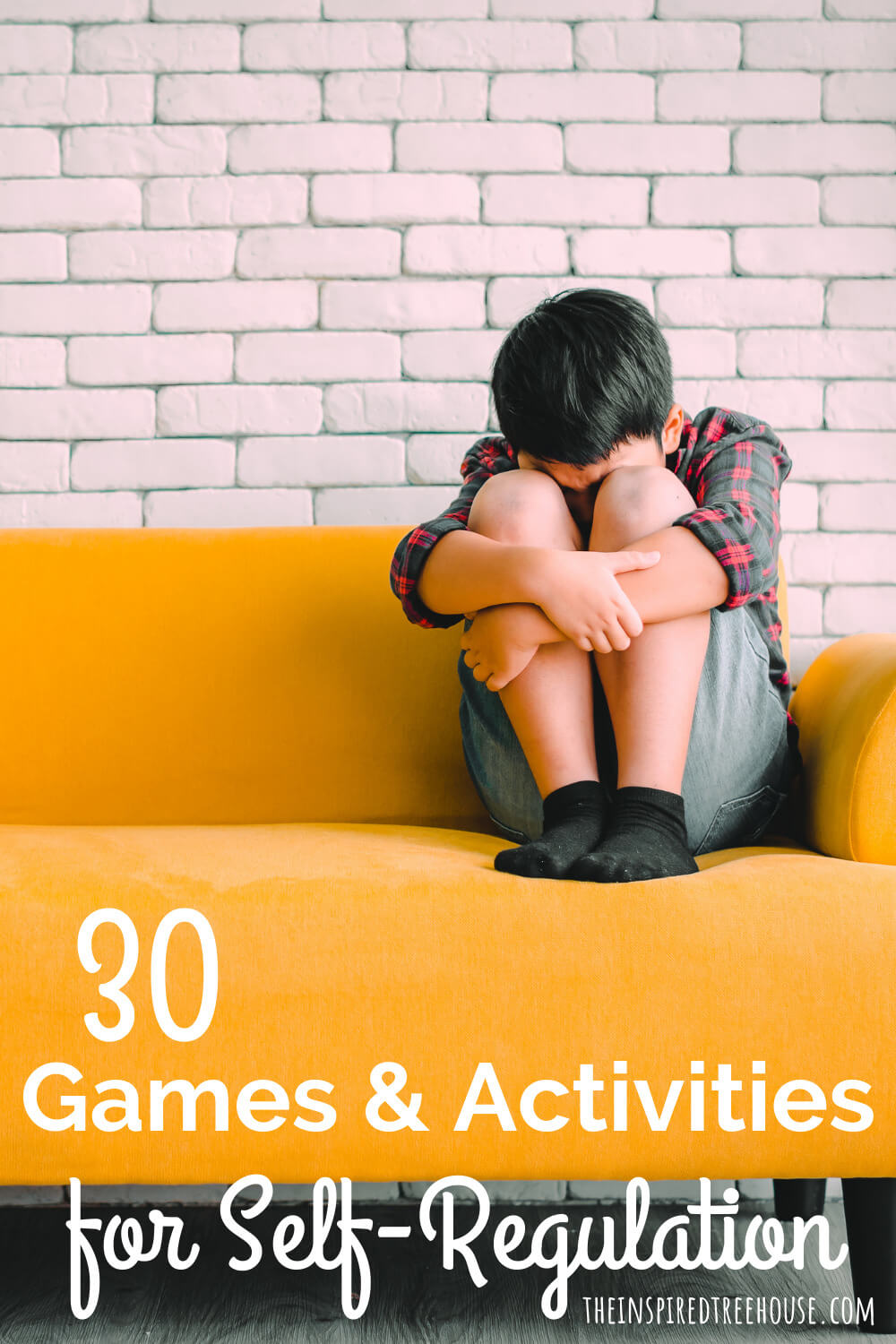 child struggling with self-regulation - text reads 30 games and activities for self-regulation