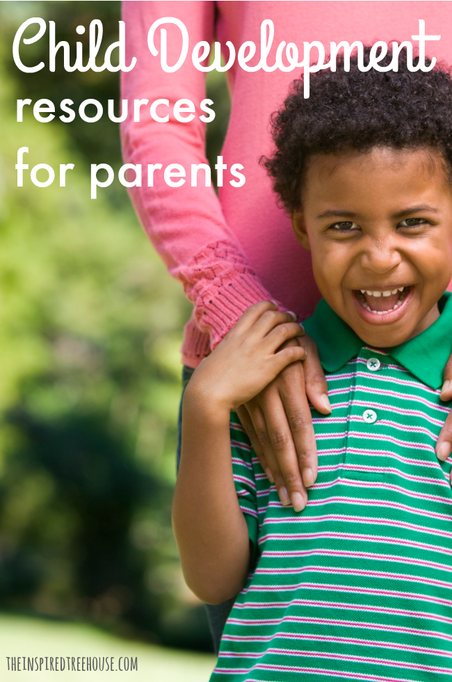 Image of child with mother's arms around him with text reading "Child Development Resources for Parents"