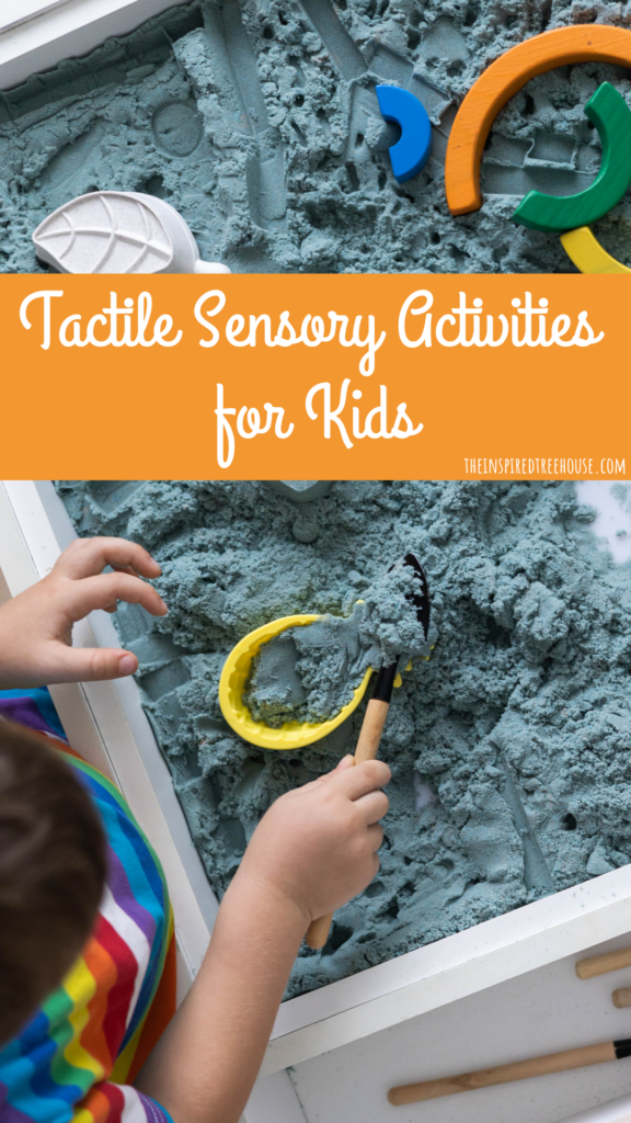 child's hands playing with tactile sensory activities - text reads "tactile sensory activities for kids.